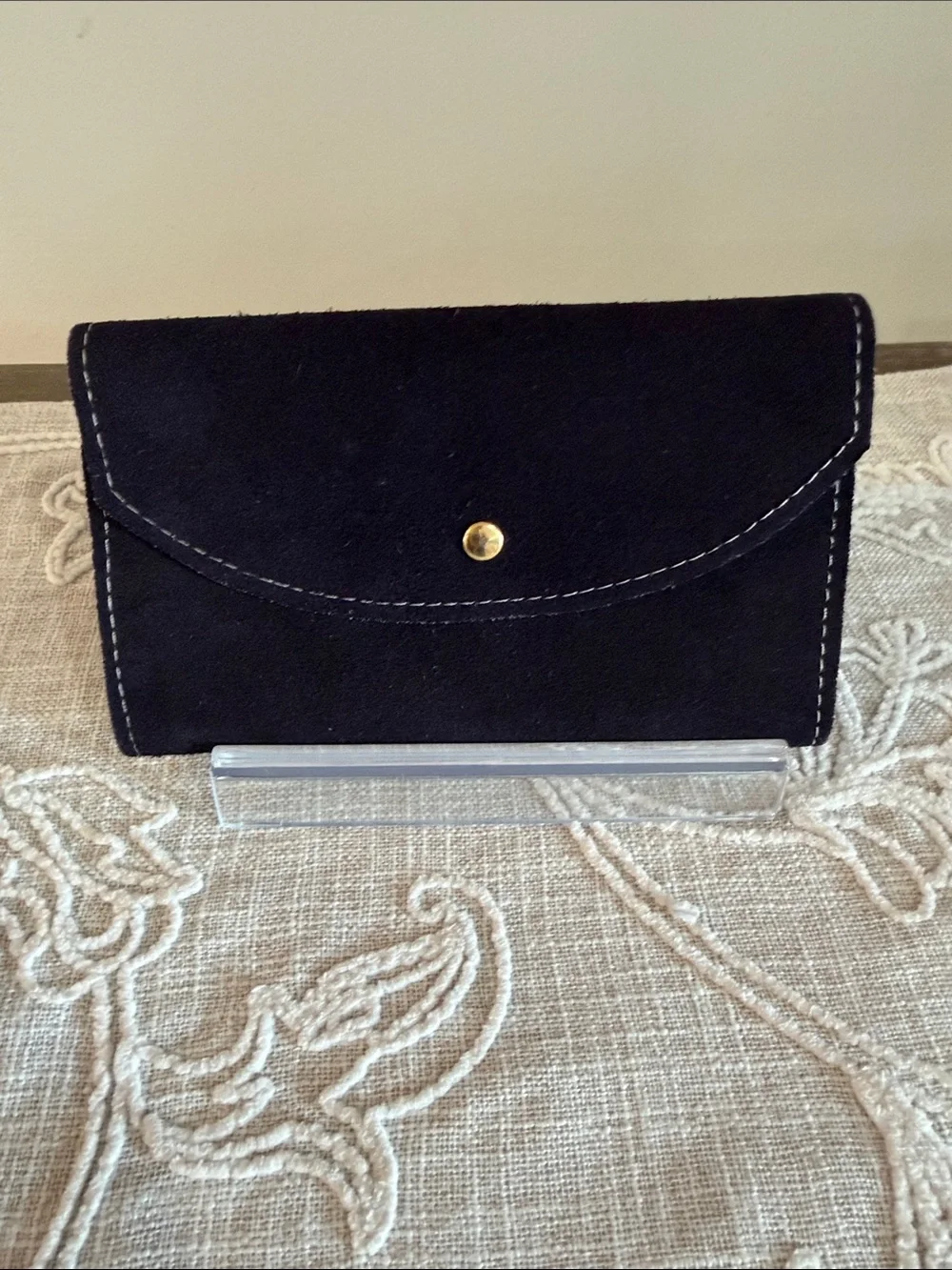 A. R. Buckskin Black Suede Envelope  Checkbook Wallet